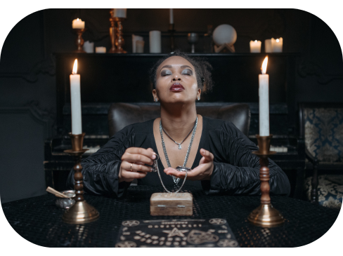 female psychic giving a reading with tart cards